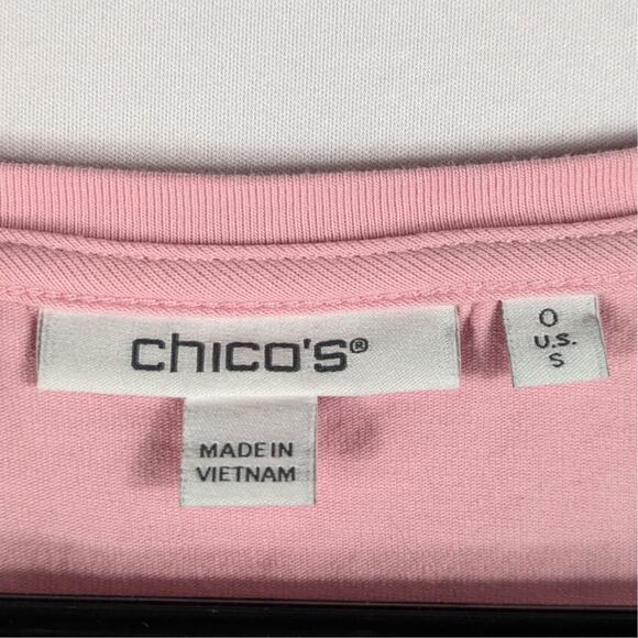 Chico’s 0 Pink Puff Sleeve Top Cotton Blend Short Sleeve Blouse Scoop Neck - Picture 2 of 4